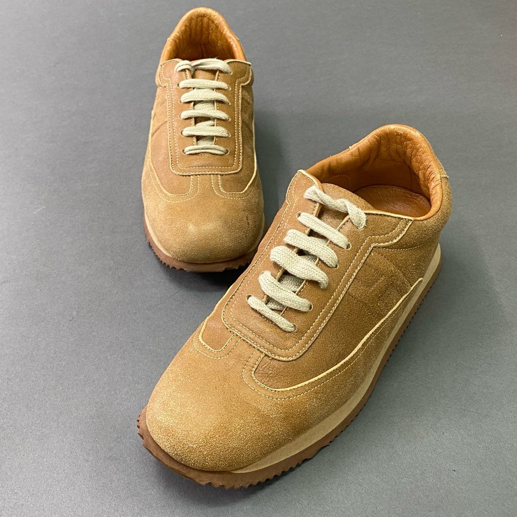 3d3 HERMES エルメス クイック レザースニーカー 39 1/2 キャメル Leather シューズ イタリア製