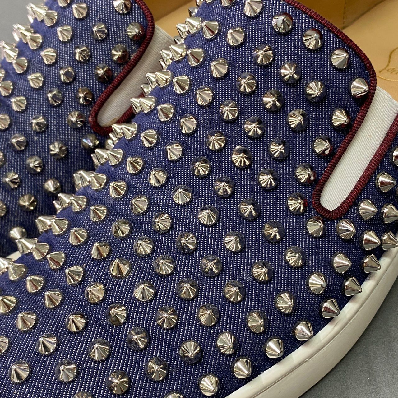 7l20 Christian Louboutin クリスチャンルブタン ローラーボート スパイク スリッポン スニーカー 41 1/2 ネイビー レザー イタリア製 シューズ ロックスタッズ