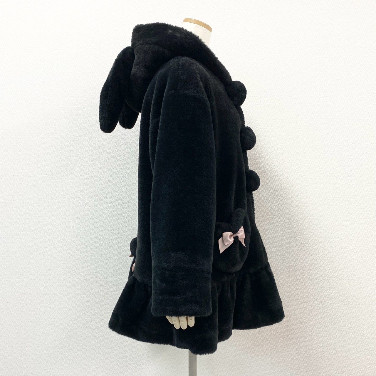 18f20 SECRET HONEY シークレットハニー うさ耳 リボンファーコート 2 ブラック バニー ボア うさぎ ゴシック
