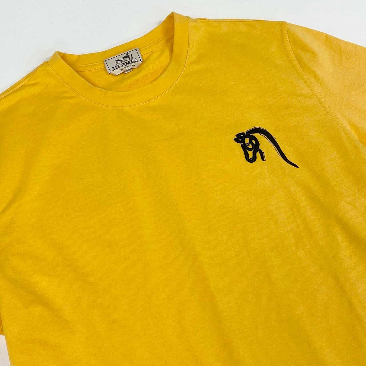62k20 HERMES エルメス ホースパッチ Tシャツ XL イエロー 大きいサイズ カットソー 半袖TEE 馬 イタリア製