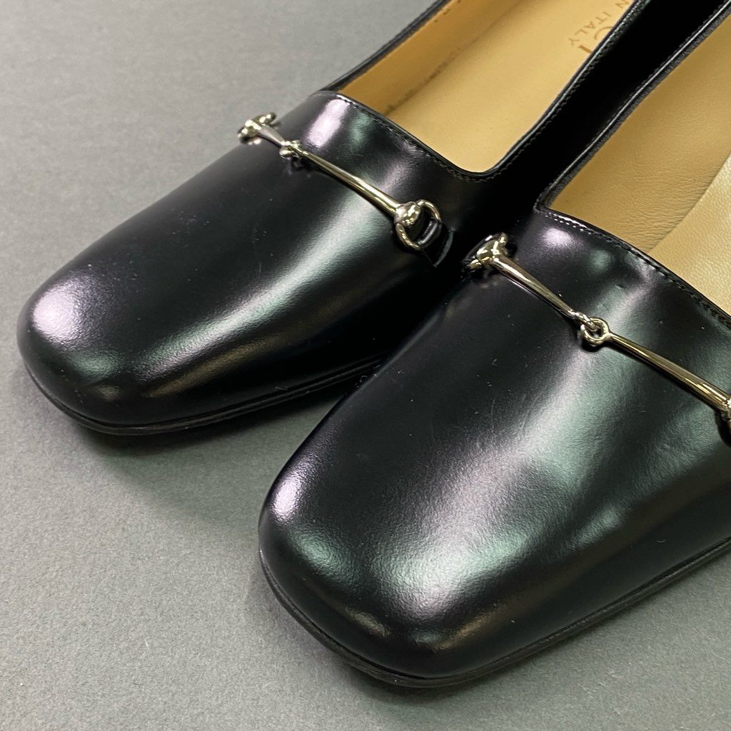 5e10 《極美品》 GUCCI グッチ ホースビット レザーパンプス 7 ブラック Leather シューズ イタリア製