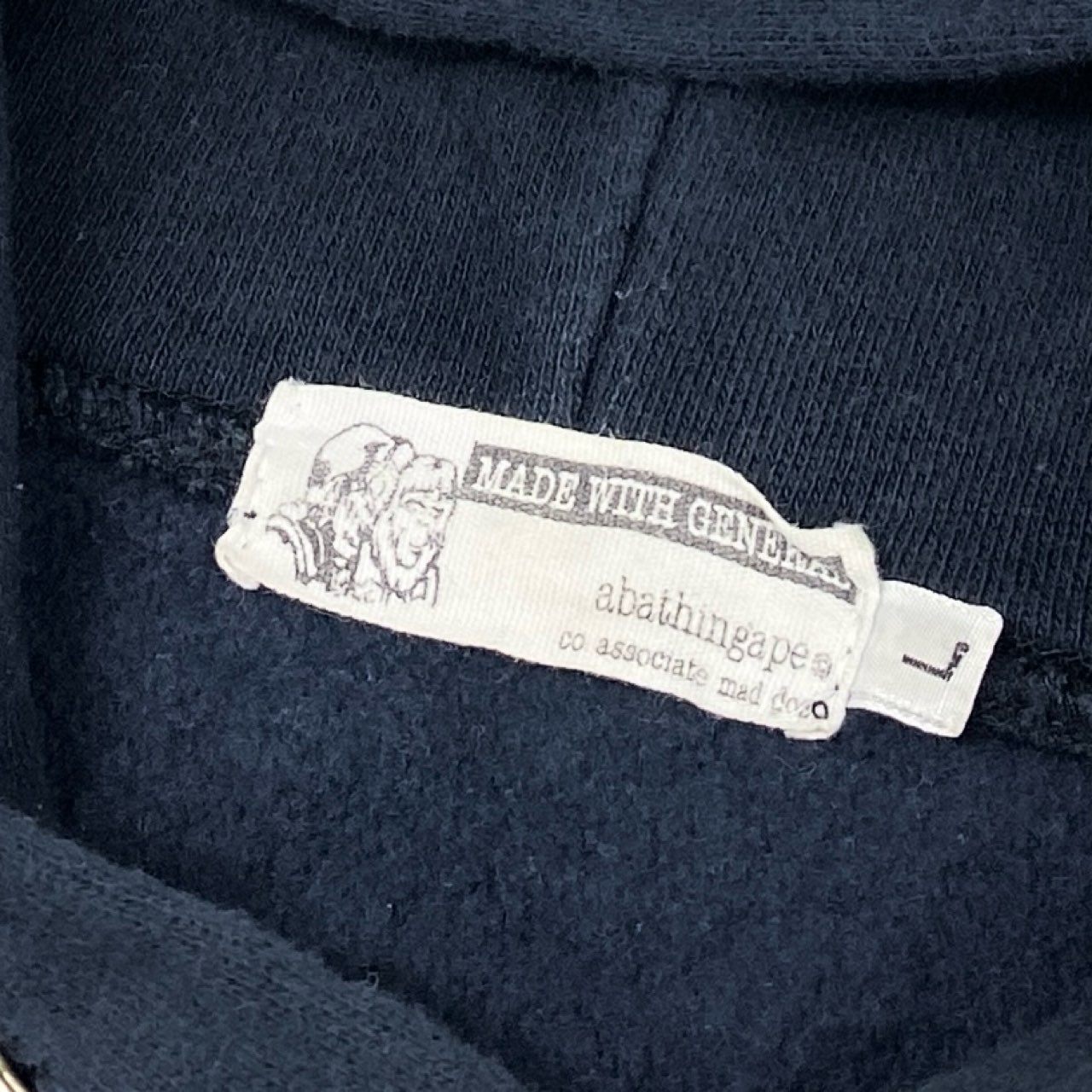49f2 A BATHING APE アベイシングエイプ 90s 初期タグ プルオーバー フーディ パーカー ロゴプリント VINTAGE ヴィンテージ Lサイズ ネイビー コットン