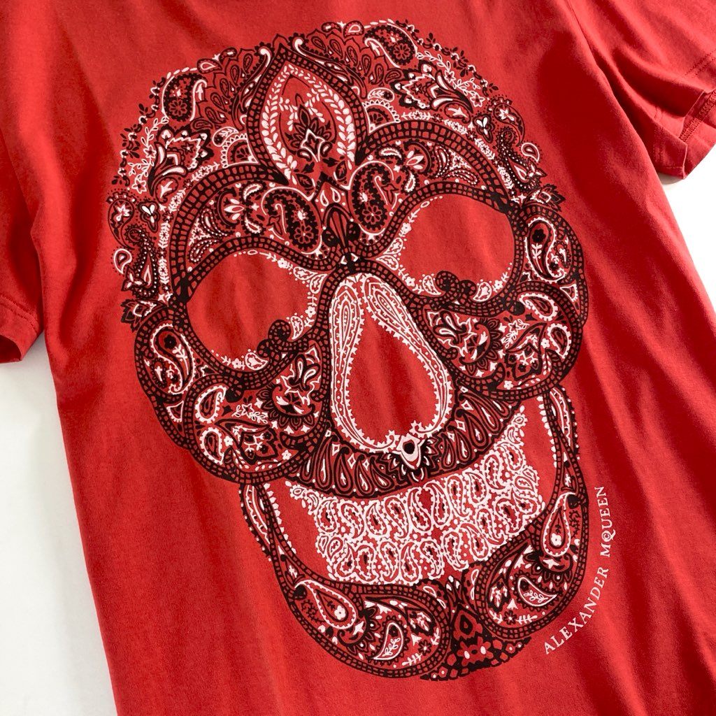12e23 イタリア製 Alexander McQueen アレキサンダーマックイーン Tシャツ カットソー スカルプリント 174981 レッド コットン 春夏