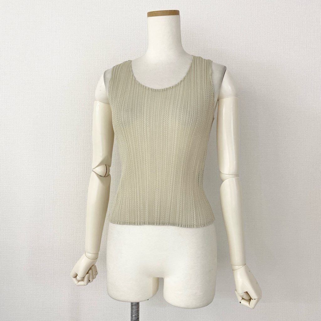 32d7 PLEATS PLEASE ISSEY MIYAKE プリーツプリーズ イッセイミヤケ 日本製 PP06-JK601 ノースリーブメッシュプリーツカットソー トップス タンクトップ 3 ベージュ MADE IN JAPAN