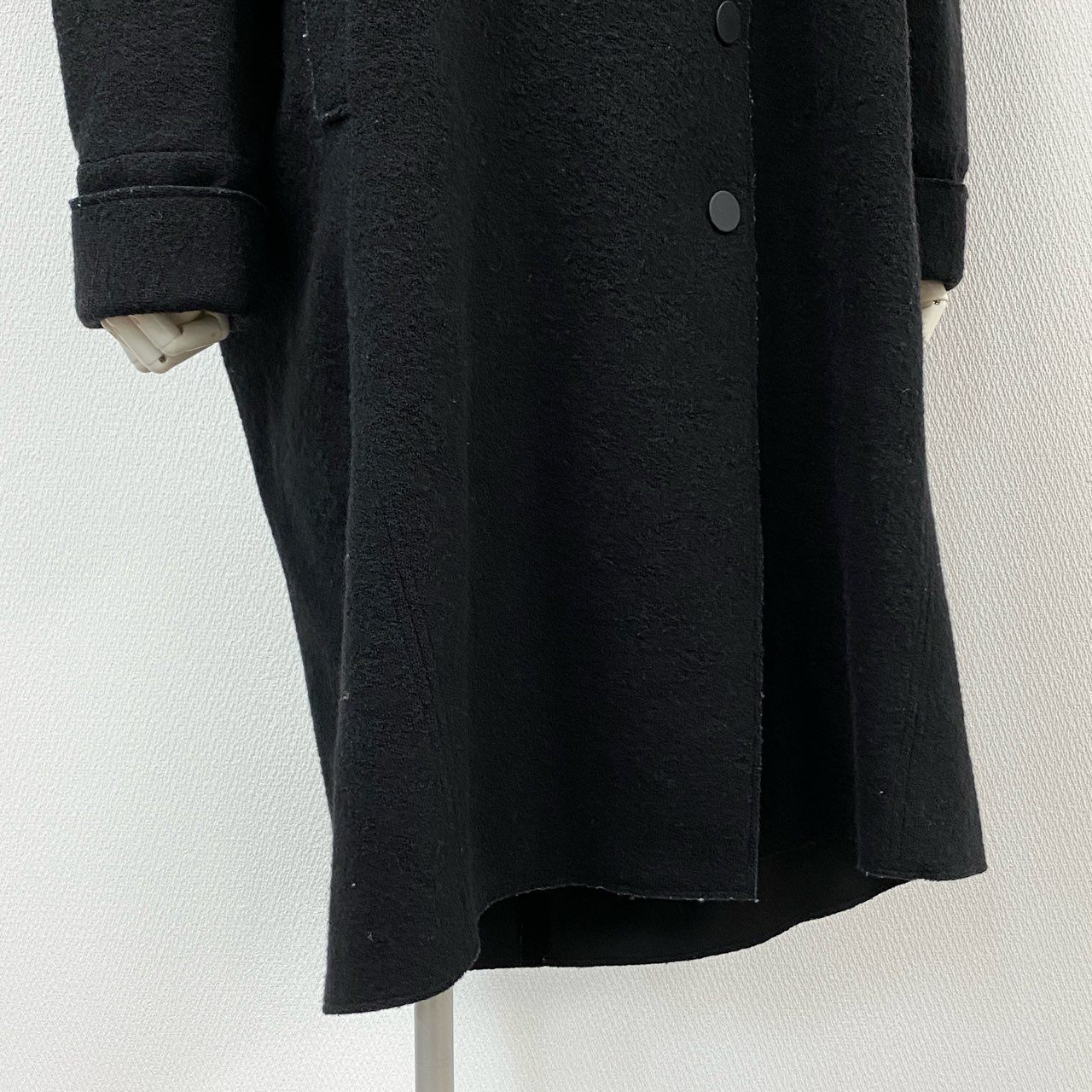 34k28 LIVIANA CONTI リビアナコンティ スタンドカラー ロングコート ウールブレンド◎ ヴァージンウール ボリューム襟 S ブラック レディース
