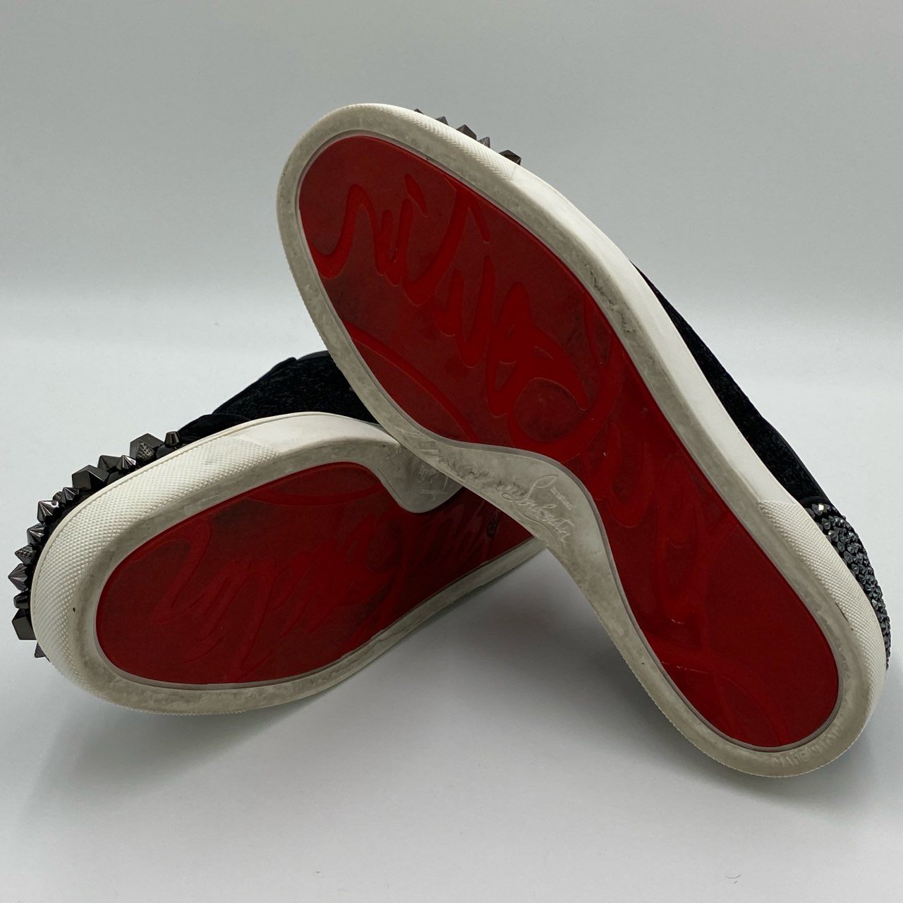 1h20 Christian Louboutin クリスチャンルブタン ルイスジュニア ストラス スパイク スニーカー シューズ スタッズ ラインストーン サイズ42 ブラック メンズ 紳士靴k02i