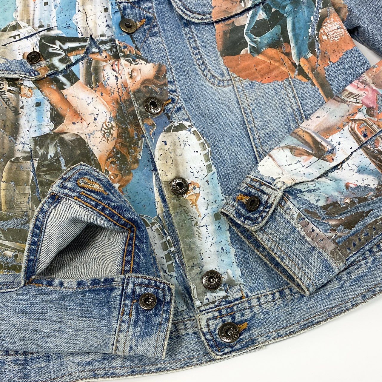 13f12 DOLCE&GABBANA ドルチェアンドガッバーナ デニムジャケット Gジャン ピンナップガールプリント サイズS ブルー コットン レディース 女性用