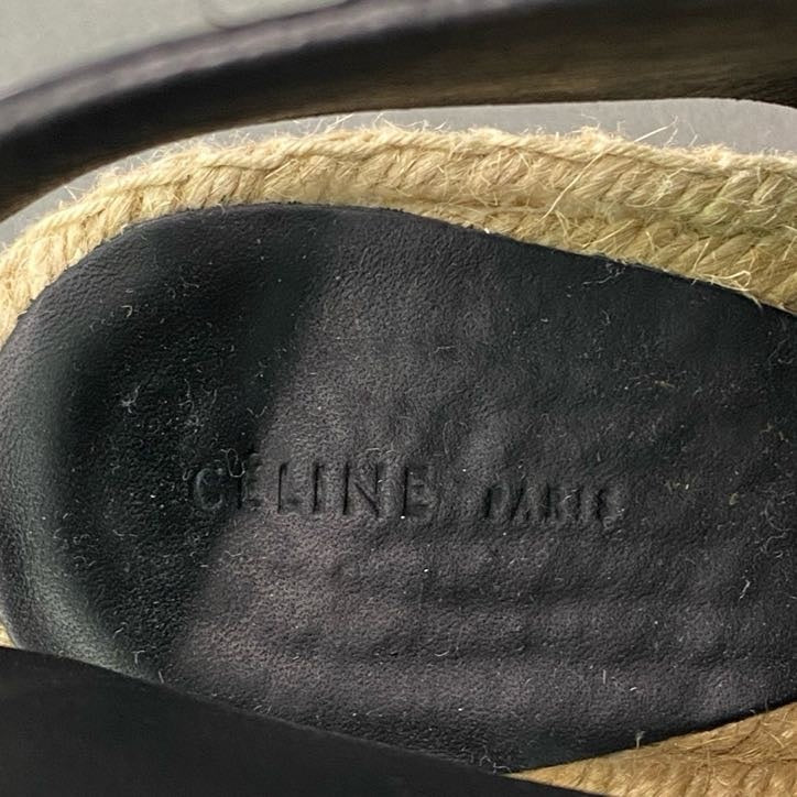 3l22 ② 《美品》 CELINE セリーヌ ウェッジソール レザーサンダル 37 ブラック Leather エスパドリーユ スペイン製 シューズ 夏