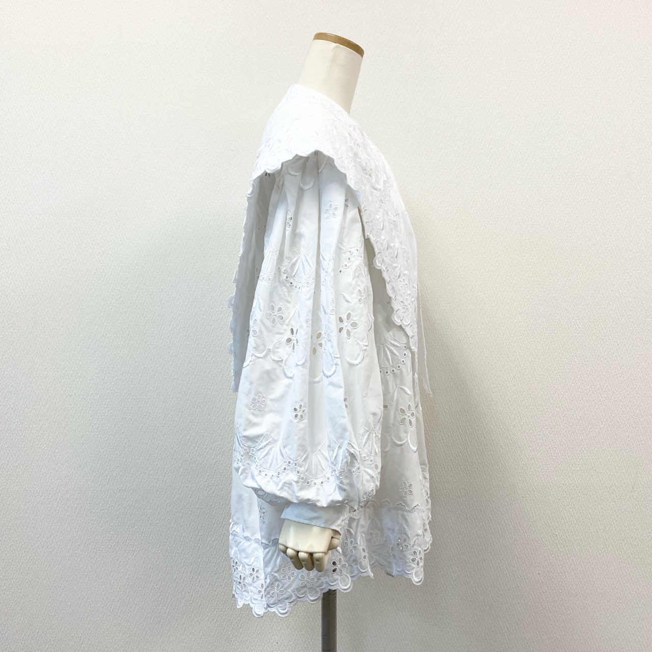 56f5 SIMONE ROCHA シモーネロシャ レース刺繍 長袖 セーラーブラウス シャツ チュニック ソングスリーブ トップス UK4 ホワイト コットン