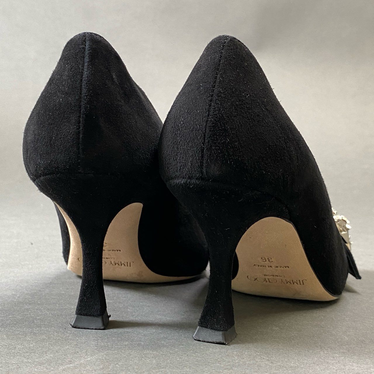 1g31 JIMMY CHOO ジミーチュウ 2023 Melva ラインストーン ビジュー ヒールパンプス シューズ イタリア製 36 ブラック スエード レディースk02i