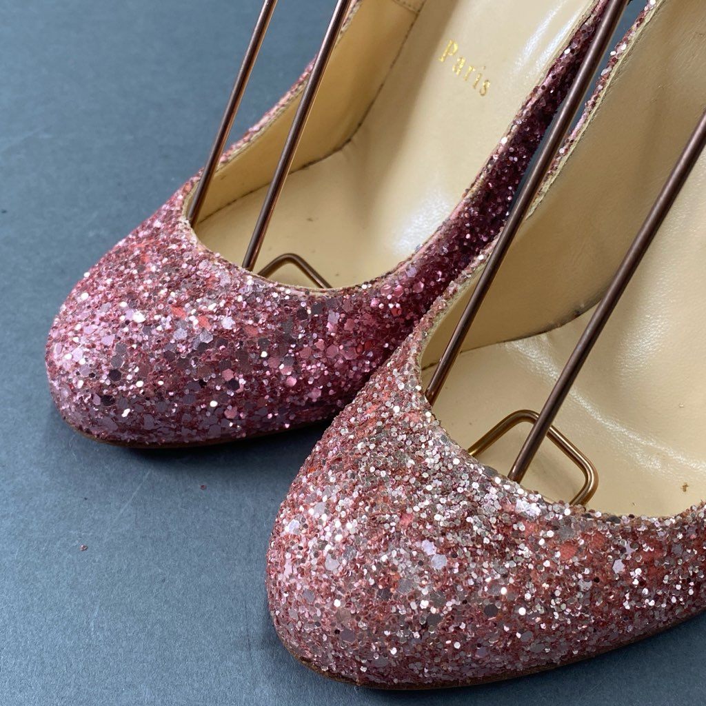 4d21 Christian Louboutin クリスチャン ルブタン グリッター パンプス ハイヒール 36 ピンク ラメ 結婚式 セレモニー パーティ