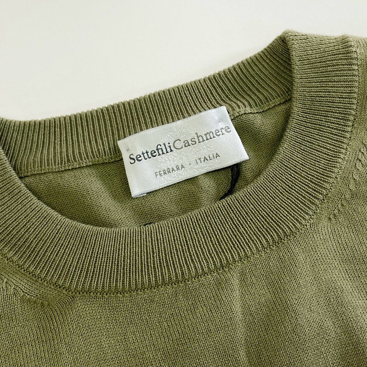 55j18 タグ付 Settefili Cashmere セッテフィーリカシミア BR別注 クルーネック コットンニット セーター イタリア製 FS332/1BR 44 カーキ
