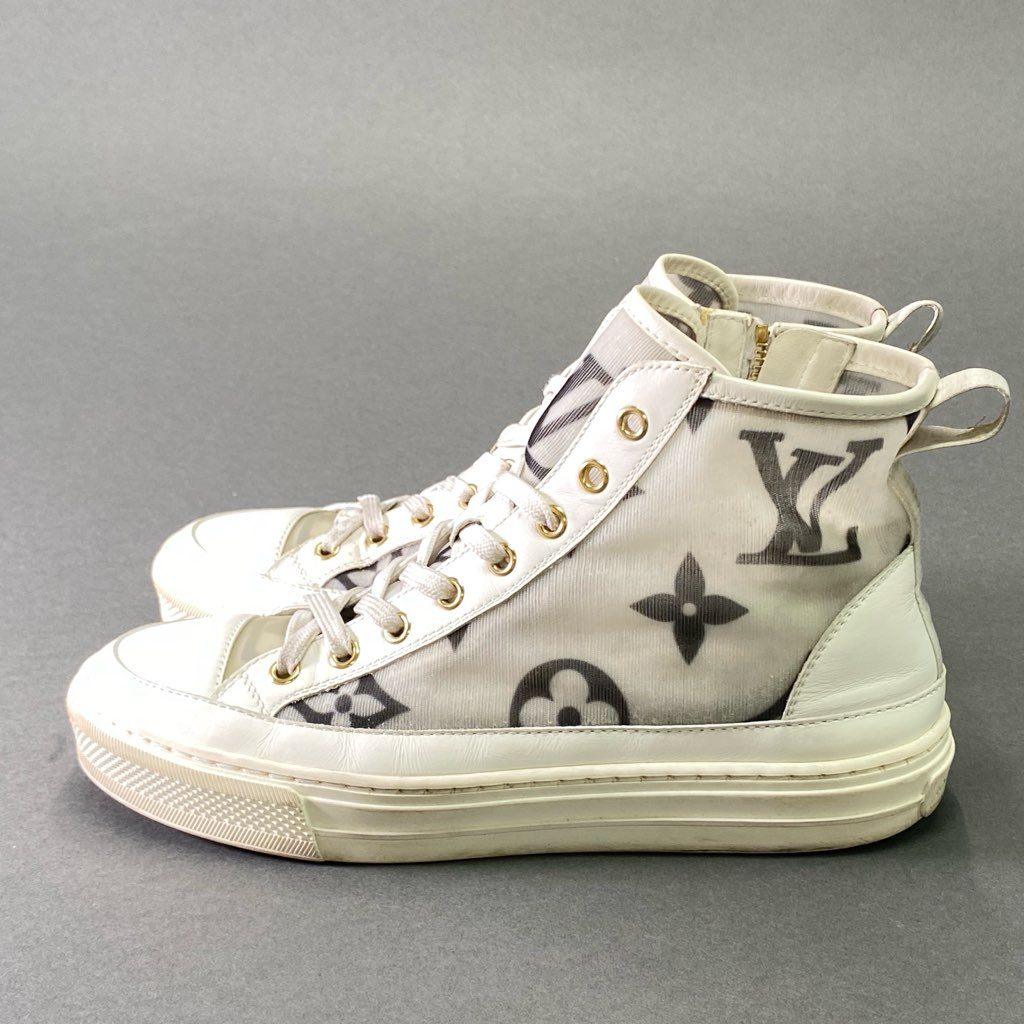 8e18 LOUIS VUITTON ルイヴィトン ステラーライン モノグラムジャイアント ハイカットスニーカー サイドジップシューズ サイズ37 ホワイト系 レディース イタリア製