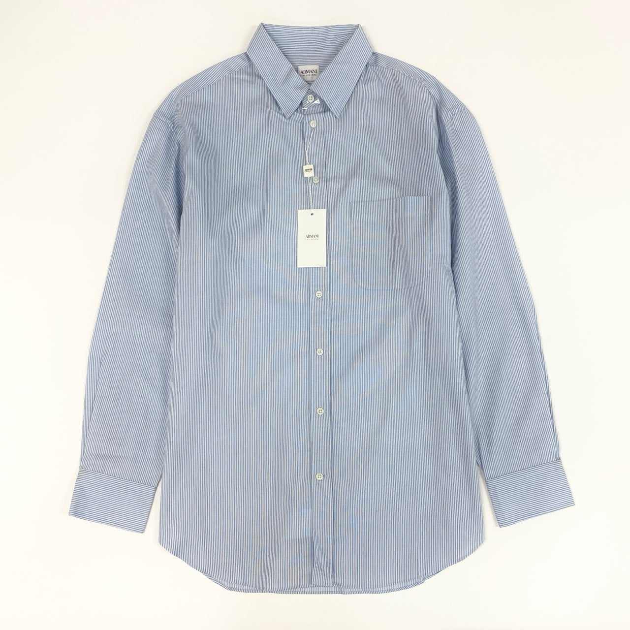21f17 《未使用保管品》タグ付 ARMANI COLLEZIONI アルマーニコレッツォーニ 長袖シャツ ドレスシャツ ビジネス◎ MODERN FIT 大きいサイズ 42 16 1/2 XLサイズ相当 ホワイト ブルー コットン