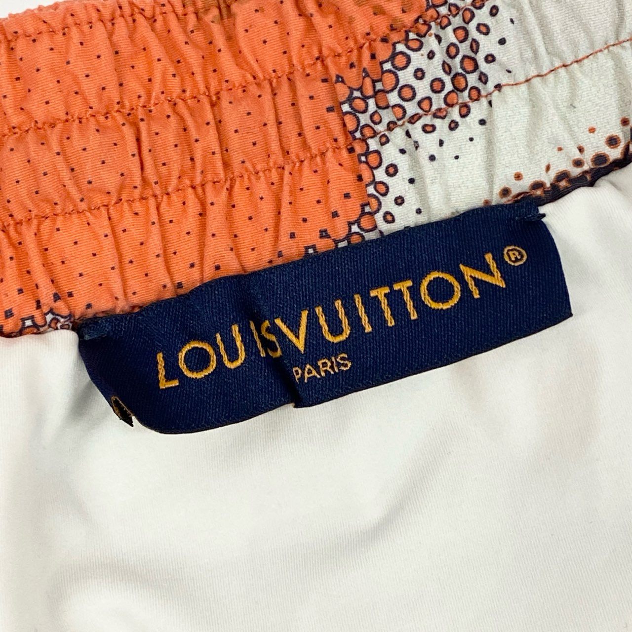 27a17 LOUIS VUITTON ルイヴィトン 24SS ナイロンスウィムショーツ ショートパンツ ハーフパンツ 総柄プリント イタリア製 大きいサイズ 1AFAY6 XLサイズ オレンジ