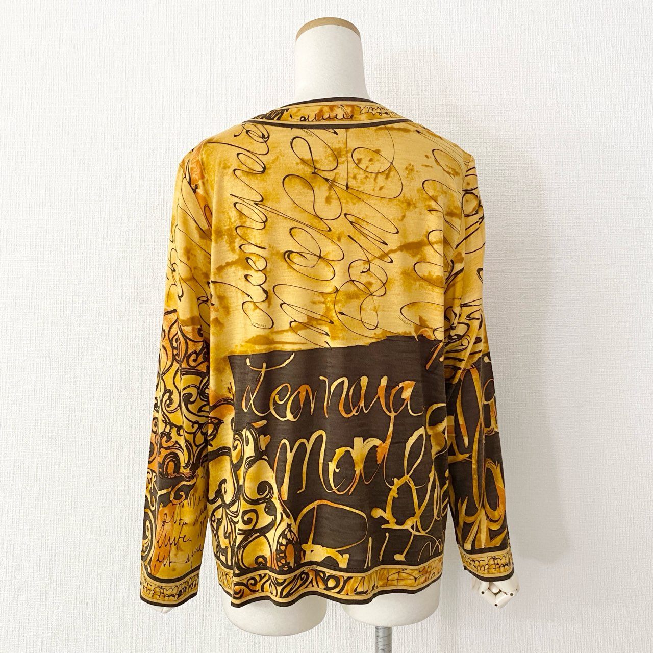 40i20《大きいサイズ》 LEONARD FASHION レオナール ファッション 日本製 長袖カーディガン 羽織 総柄プリント LL オレンジ ウール コットン