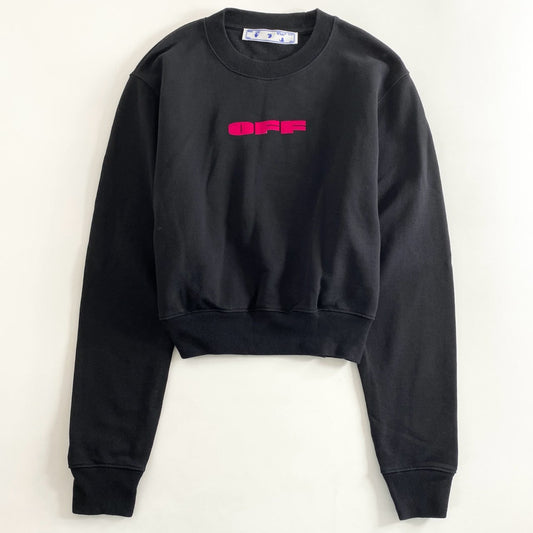 60e11 OFF-WHITE オフホワイト ロゴプリント クルーネック スウェット プルオーバー トレーナー OWBA026R21JER001 XSサイズ ブラック コットン 冬