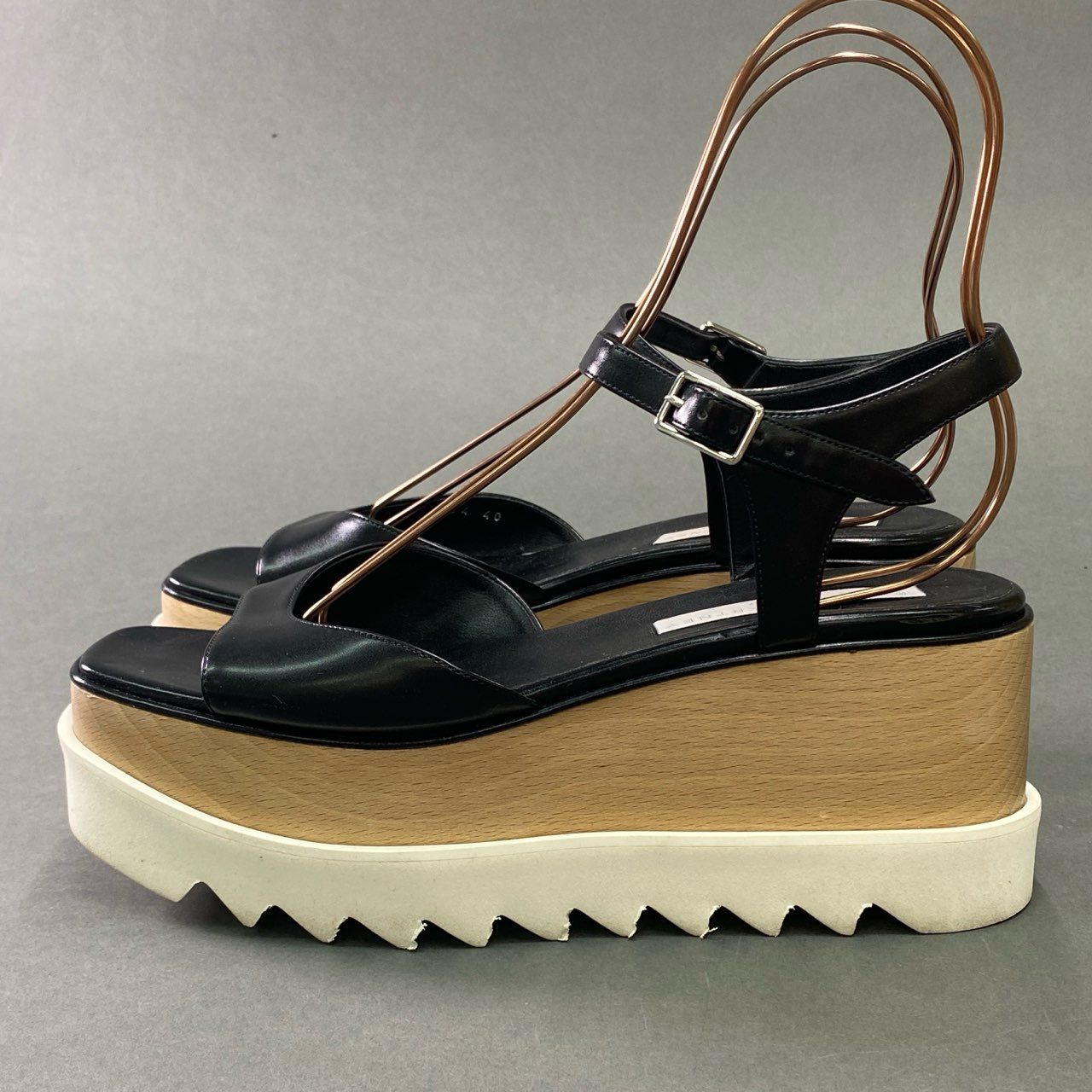 7b14 STELLA McCARTNEY ステラマッカートニー プラットフォームサンダル 40 ブラック レザー ウッド 厚底 シューズ イタリア製