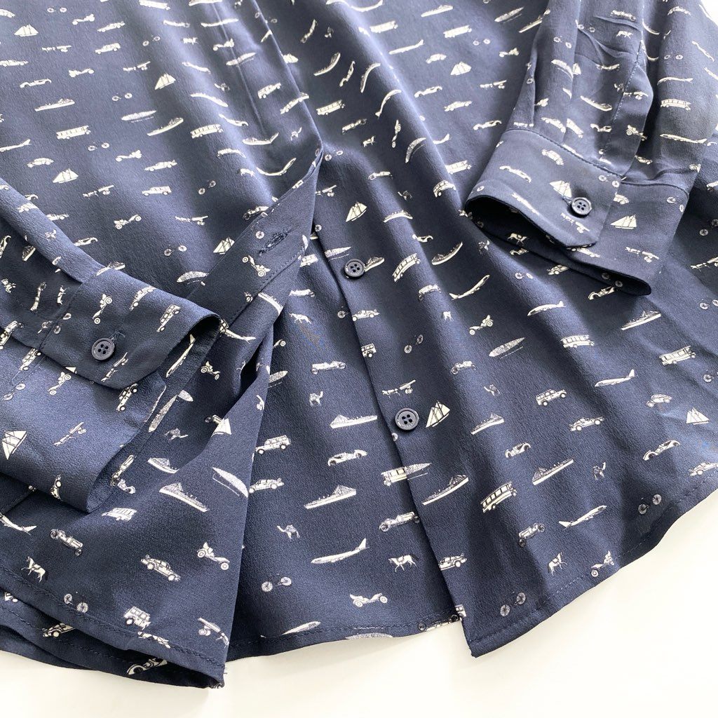 26h9 WEEKEND Max Mara ウィークエンド マックスマーラ VEHICLE SILK SHIRT シルクシャツ 38 ネイビー ブラウス モロッコ製
