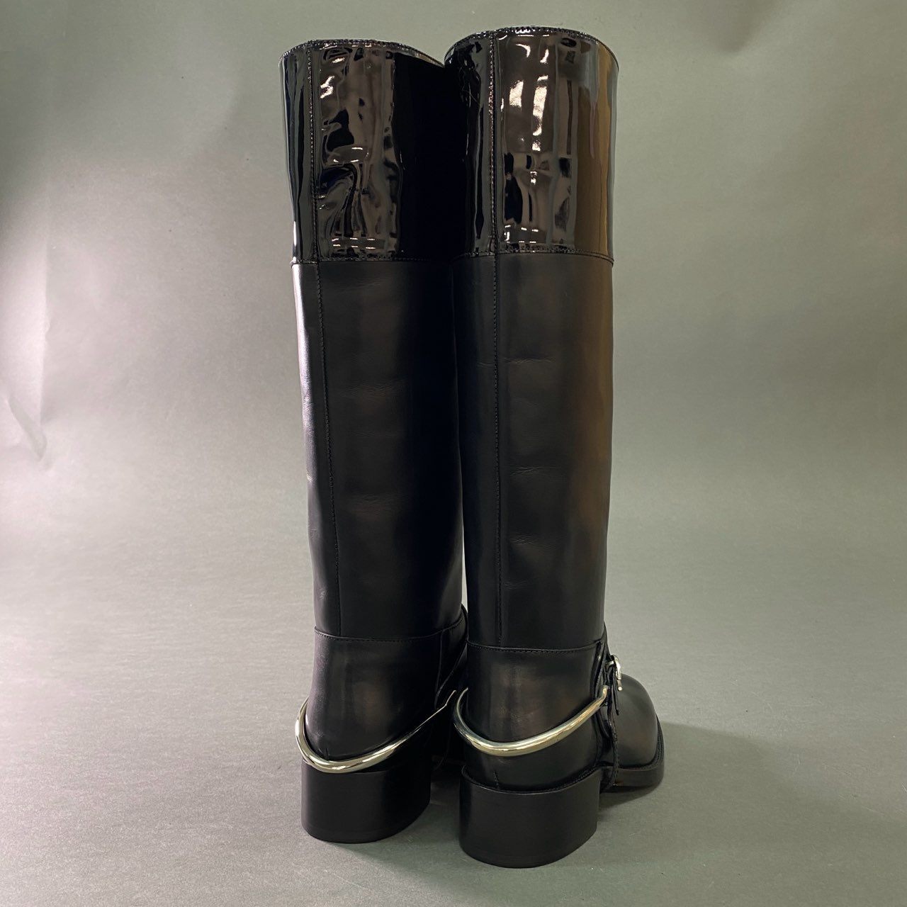 2b28 SARTORE サルトル 定価¥162.800 レザーロングブーツ 切替ブーツ leather レディース イタリア製 35 ブラック レザー エナメル