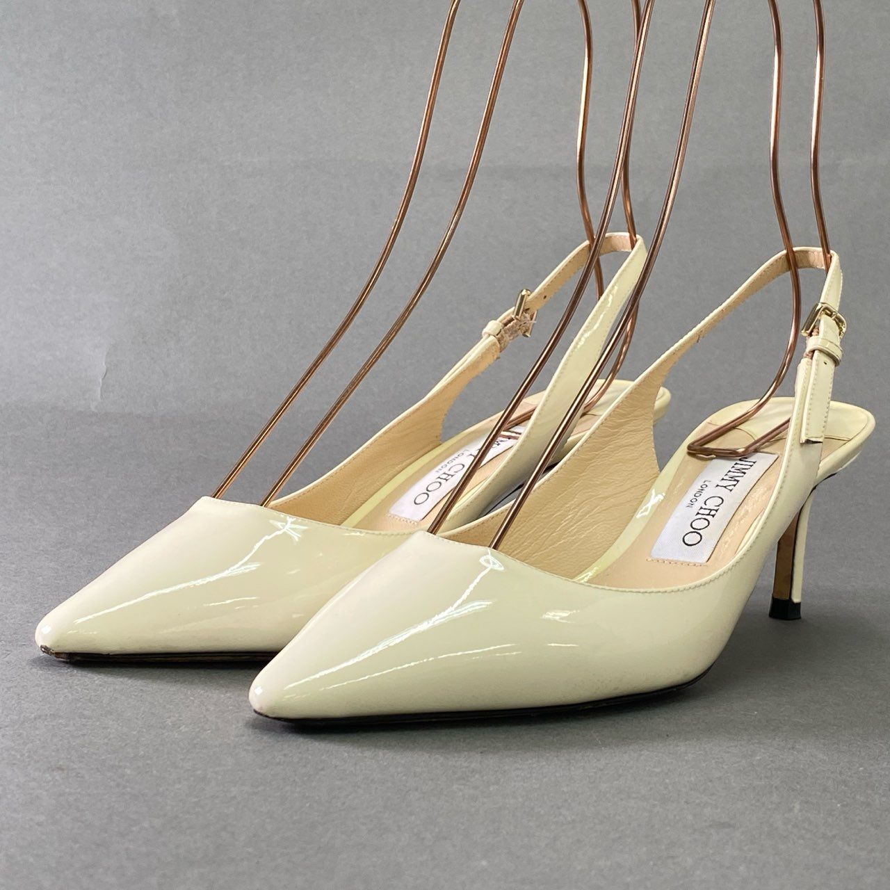 5j10 JIMMY CHOO ジミーチュウ ERIN 60 ストラップ エナメルパンプス 37 ホワイト パテントレザー スリングバック シューズ ミュール イタリア製