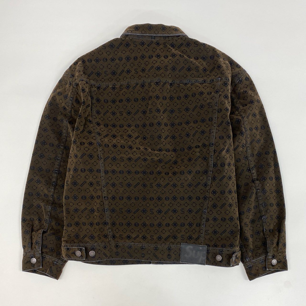 34d4 SUPREME シュプリーム 23SS Flocked Denim Trucker Jacket トラッカージャケット 総柄プリント L ブラウン系