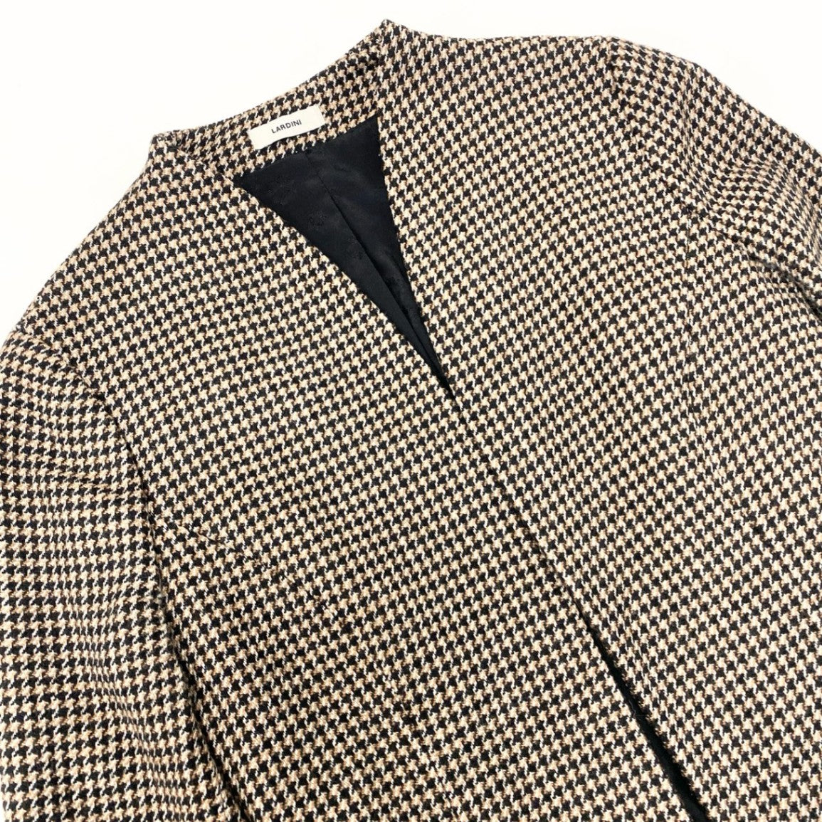 23i17 《極美品》 LARDINI ラルディーニ テーラードジャケット ノーカラージャケット ハウンドトゥース サイズ38 ブラウン レディースu02t