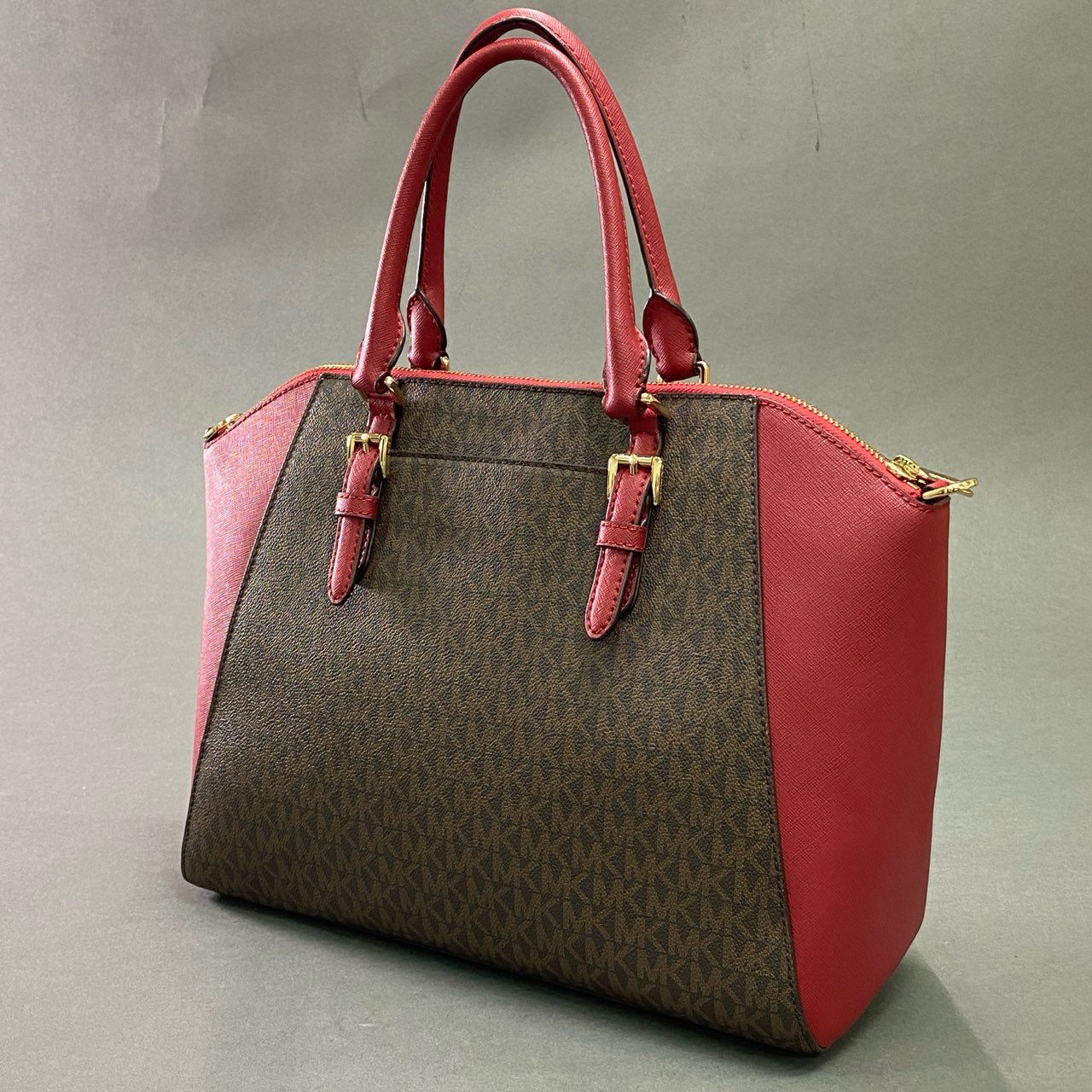 Fc21 MICHAEL KORS マイケルコース シグネチャー 2WAY ショルダーバッグ レッド ブラウン カバン ゴールドチャーム