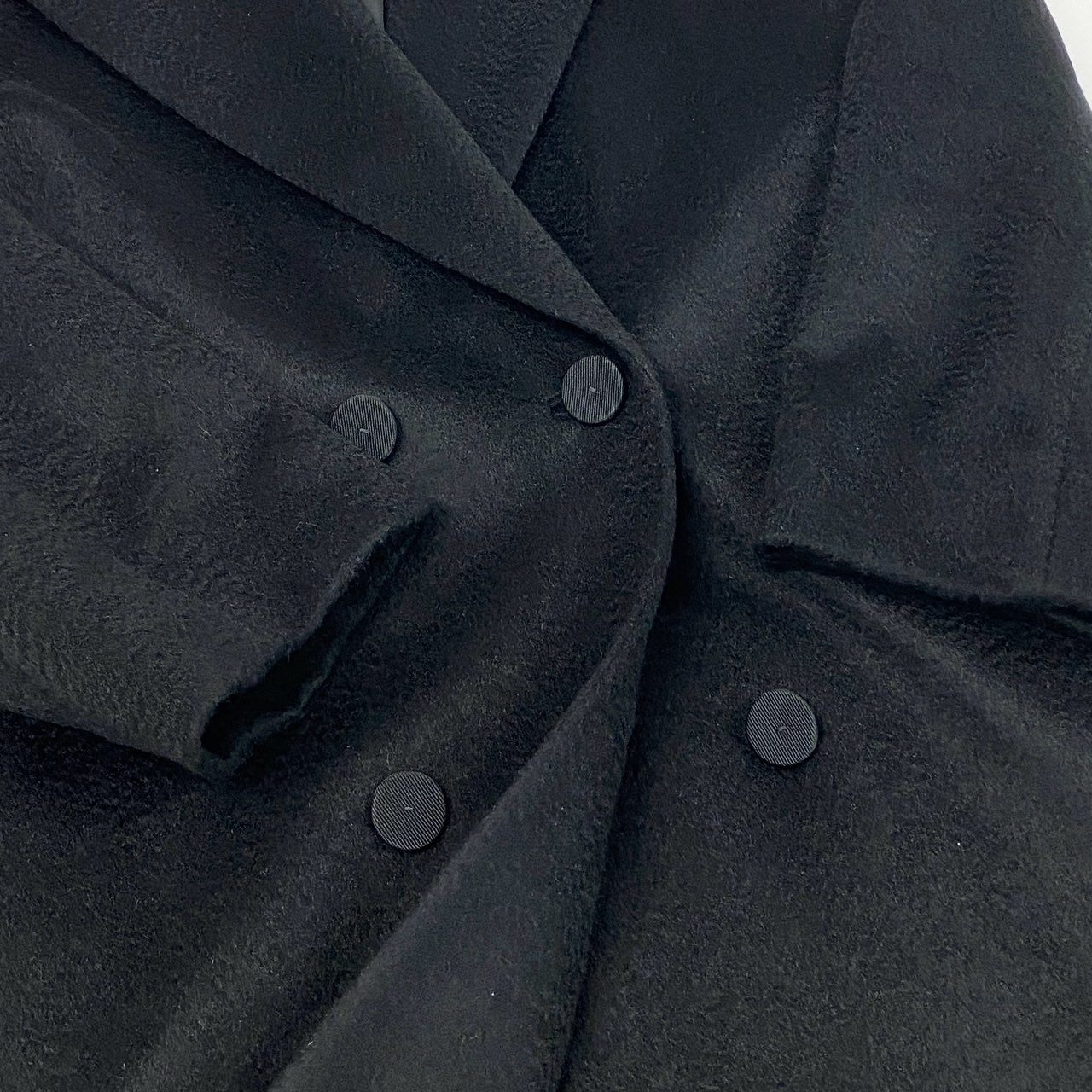 61g23 LANVIN COLLECTION ランバンコレクション 総カシミヤ ダブルプレスト チェスターコート ベルテッドロングコート 42 ブラック カシミア100 レディース