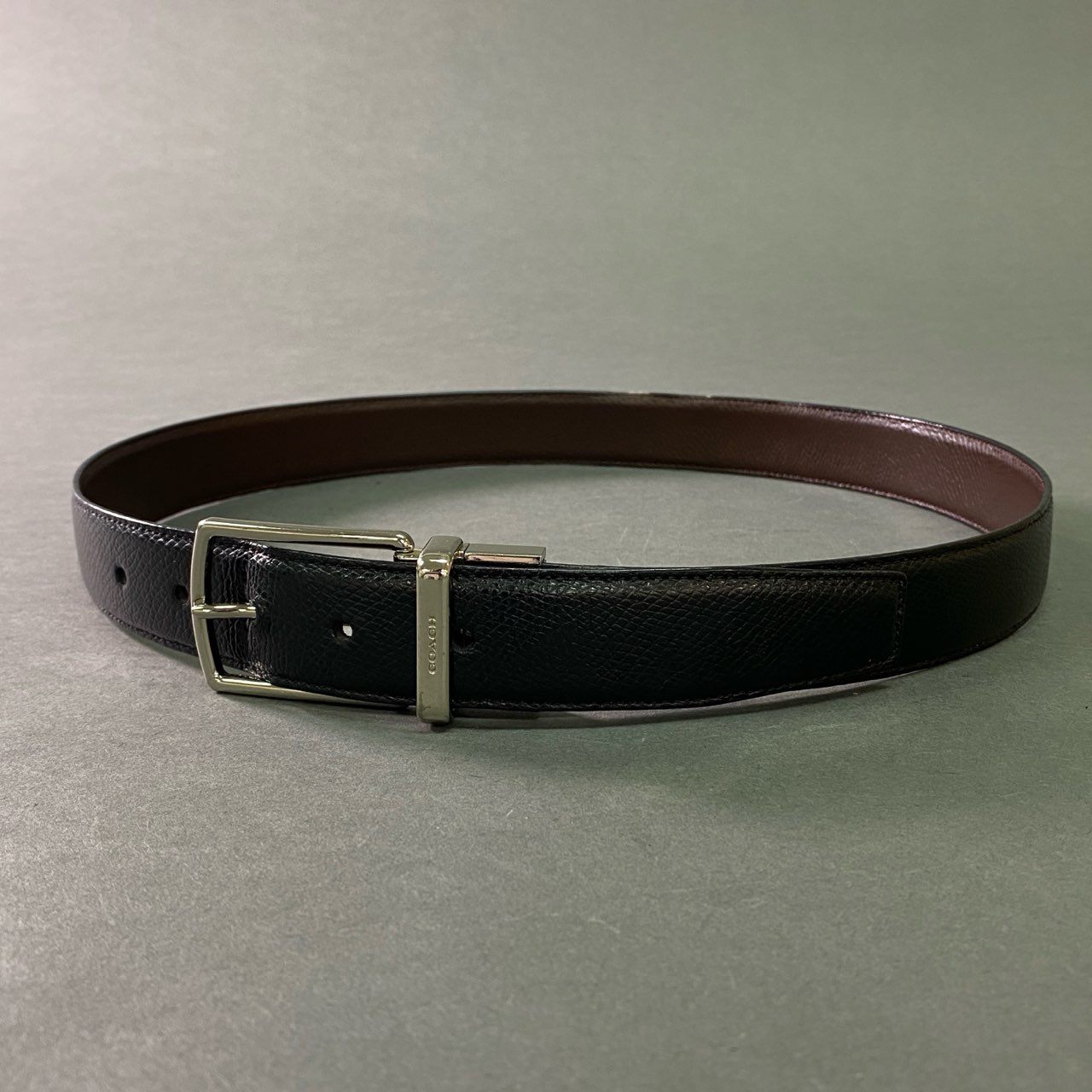 b12 COACH コーチ ピンバックル レザーベルト 約79.5-89.5cm ブラック Leather フォーマル ビジネス スーツ