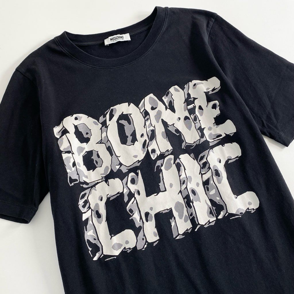 19c24 MOSCHINO CHEAPANDCHIC モスキーノ チープアンドシック BONE CHIC プリントTシャツ 38 ブラック TEE カットソー 夏