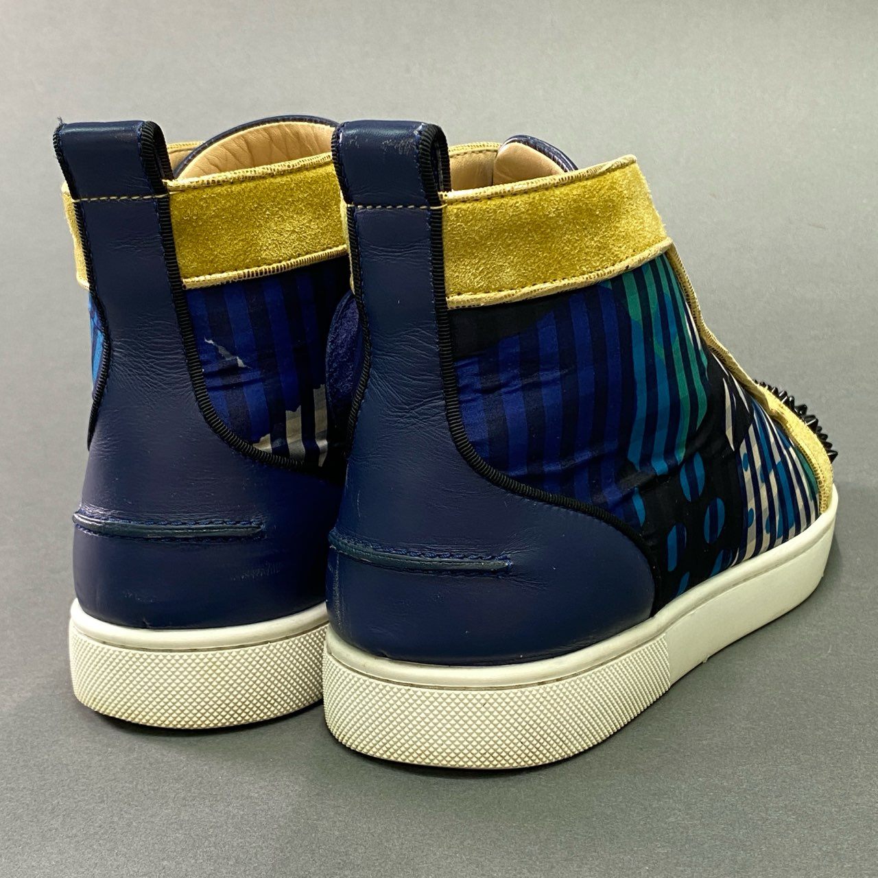 2l20 Christian Louboutin クリスチャンルブタン エナメルトゥ ローカットスニーカー 41 ネイビー ボルドー レザー 幾何学 シューズ EU製