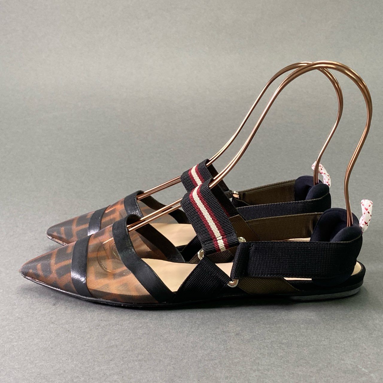 6f8 FENDI フェンディ メッシュ素材 ズッカ柄 フラットシューズ フラットパンプス サイズ37 レディース 女性用 靴 シューズ
