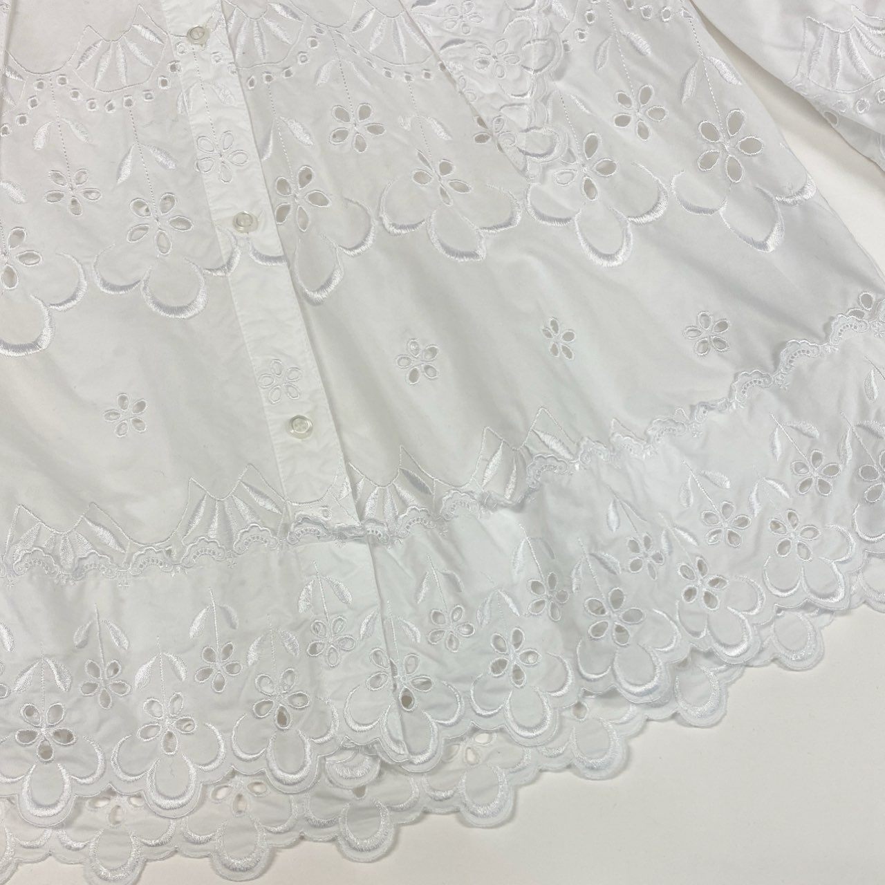 56f5 SIMONE ROCHA シモーネロシャ レース刺繍 長袖 セーラーブラウス シャツ チュニック ソングスリーブ トップス UK4 ホワイト コットン