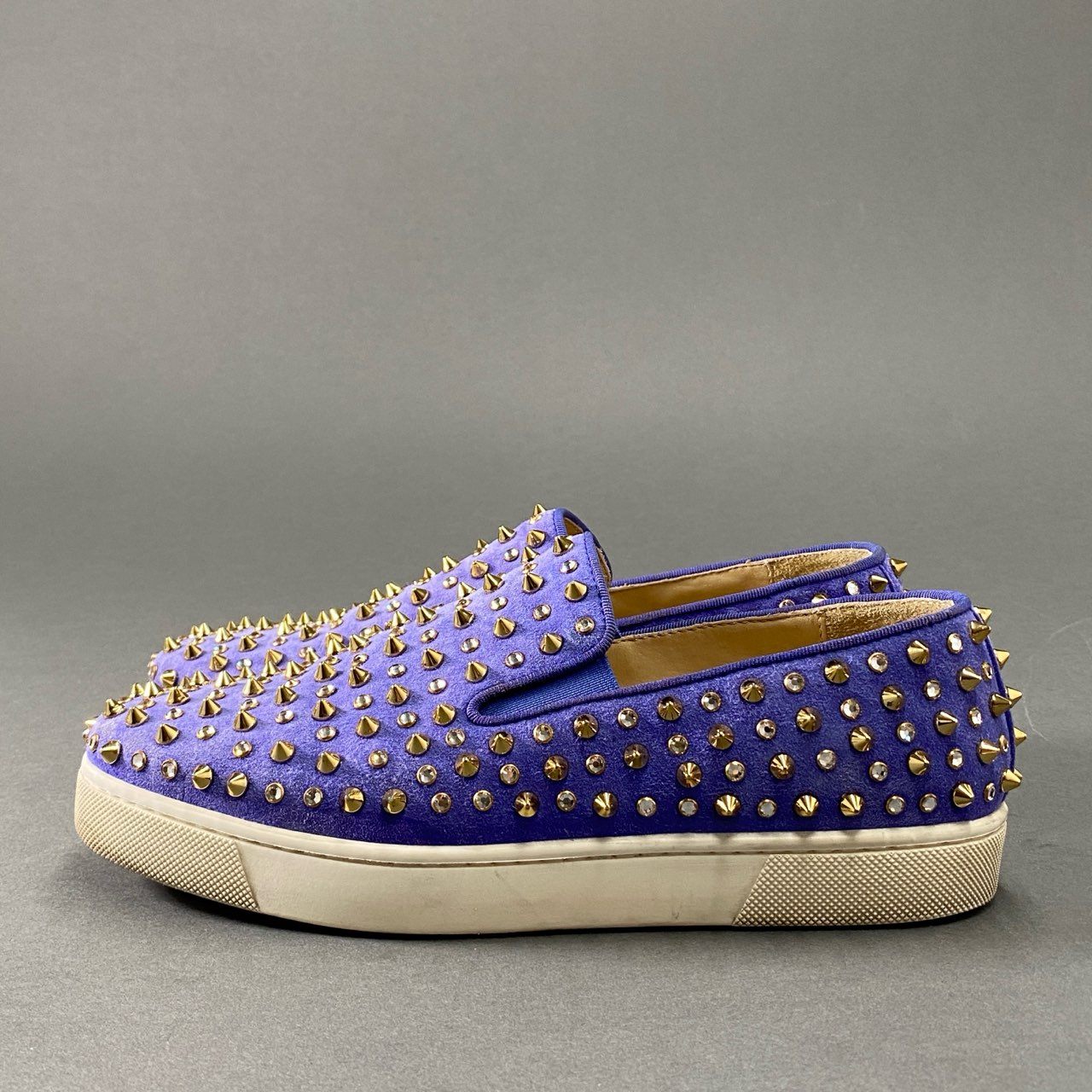 5i27 Christian Louboutin クリスチャンルブタン スパイクスタッズ スリッポンシューズ スニーカー イタリア製 37 1/2 ブルー パープル スエードレザー