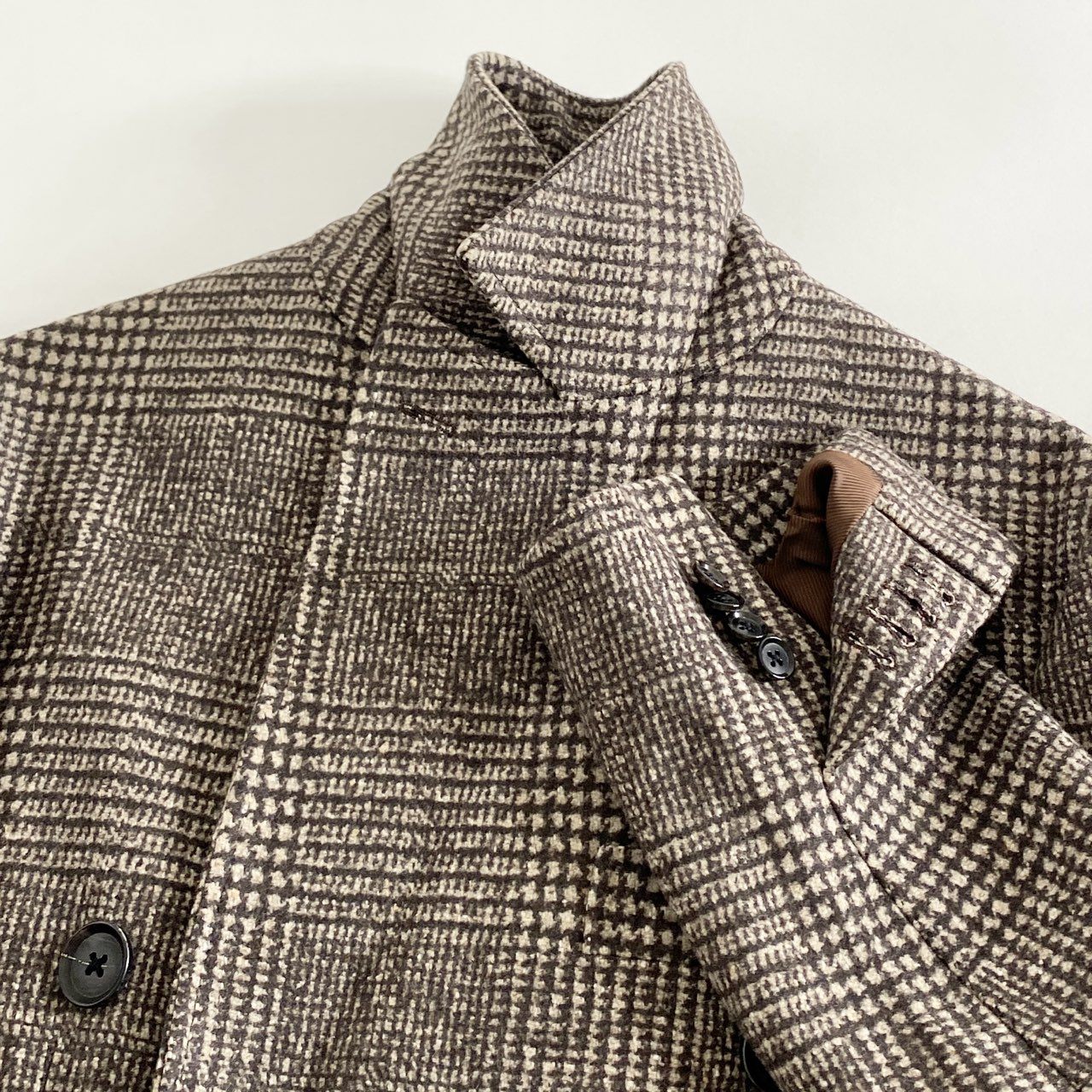 37h30 RING JACKET MEISTER リングヂャケット マイスター ゼニア生地 ダブルチェスターコート オンオフ兼用 RM019F03 ブラウン チェック ウール100% メンズ 紳士服