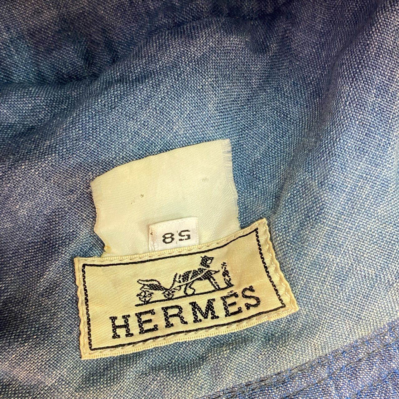 b17 HERMES エルメス 刺繍Hロゴ バケットハット 58 ブルー 帽子 シワ加工