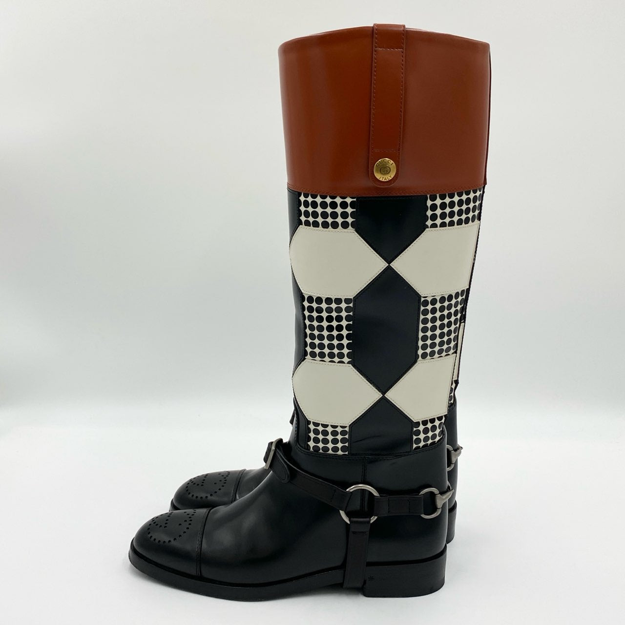 1h20《美品》 GUCCI グッチ ロングブーツ シューズ ホースビット 678153 サイズ36.5 マルチカラー レザー レディースk02i