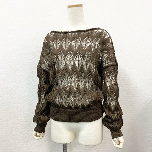 56l12 《新品同様》 CristaSeya クリストセヤ LINEN LACE SWEATER リネンレースセーター ニット 14VD-LI-BR サイズS ブラウン リネン100% レディース イタリア製
