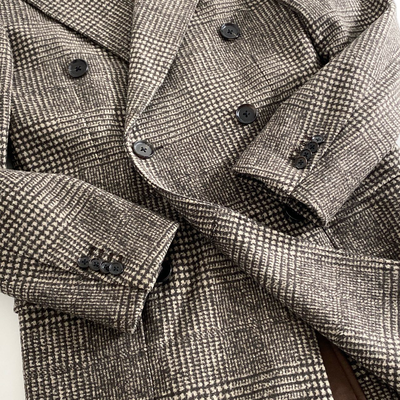 37h30 RING JACKET MEISTER リングヂャケット マイスター ゼニア生地 ダブルチェスターコート オンオフ兼用 RM019F03 ブラウン チェック ウール100% メンズ 紳士服