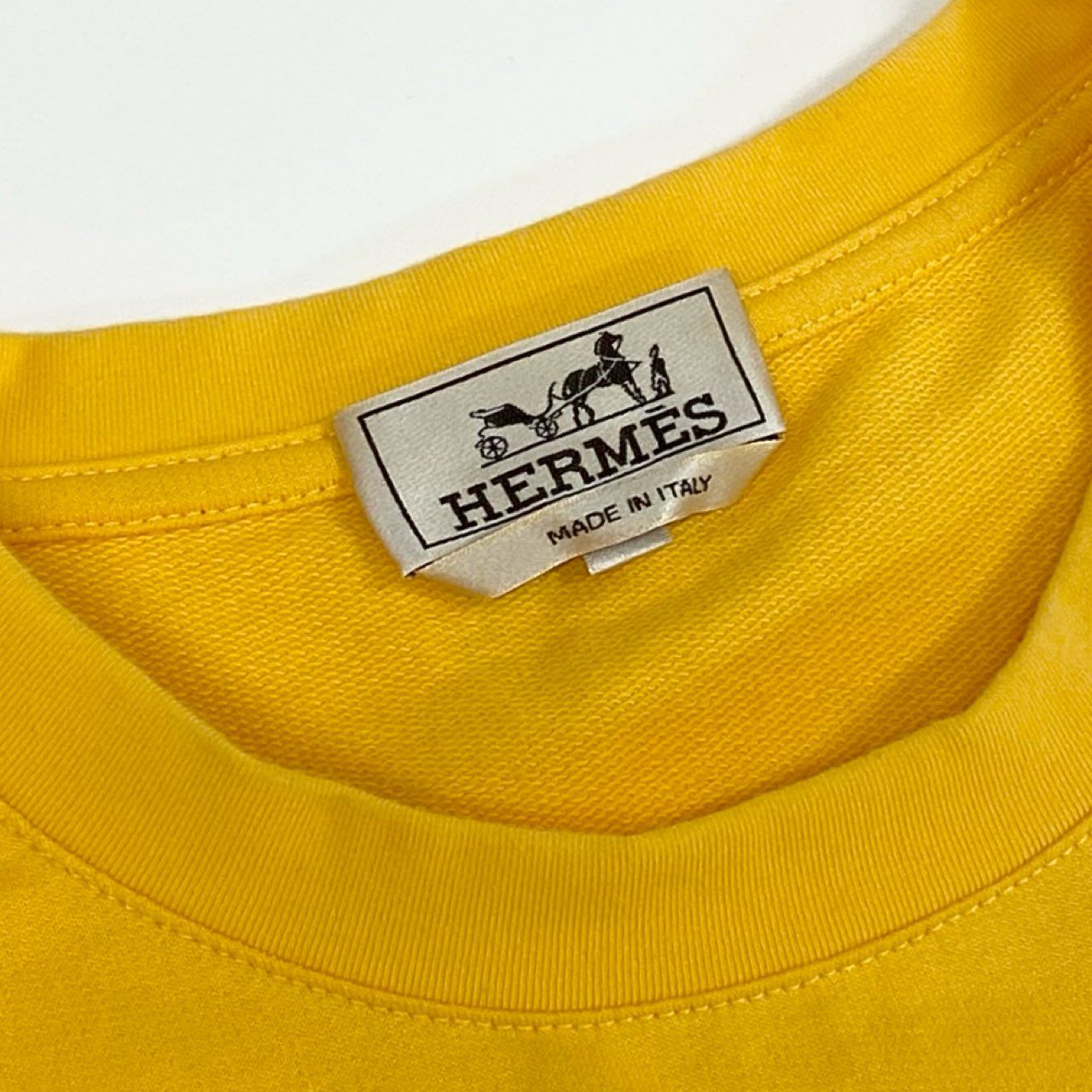 62k20 HERMES エルメス ホースパッチ Tシャツ XL イエロー 大きいサイズ カットソー 半袖TEE 馬 イタリア製