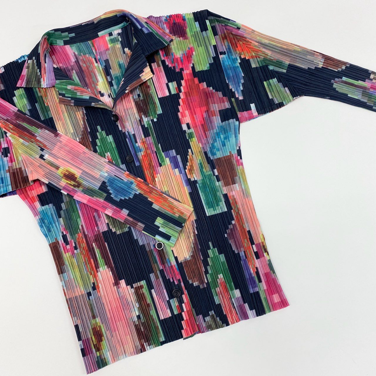 43c3 《美品》 PLEATS PLEASE プリーツプリーズ モザイクプリント プリーツセットアップ 3 マルチカラー シャツ スカート ISSEY MIYAKE イッセイミヤケ