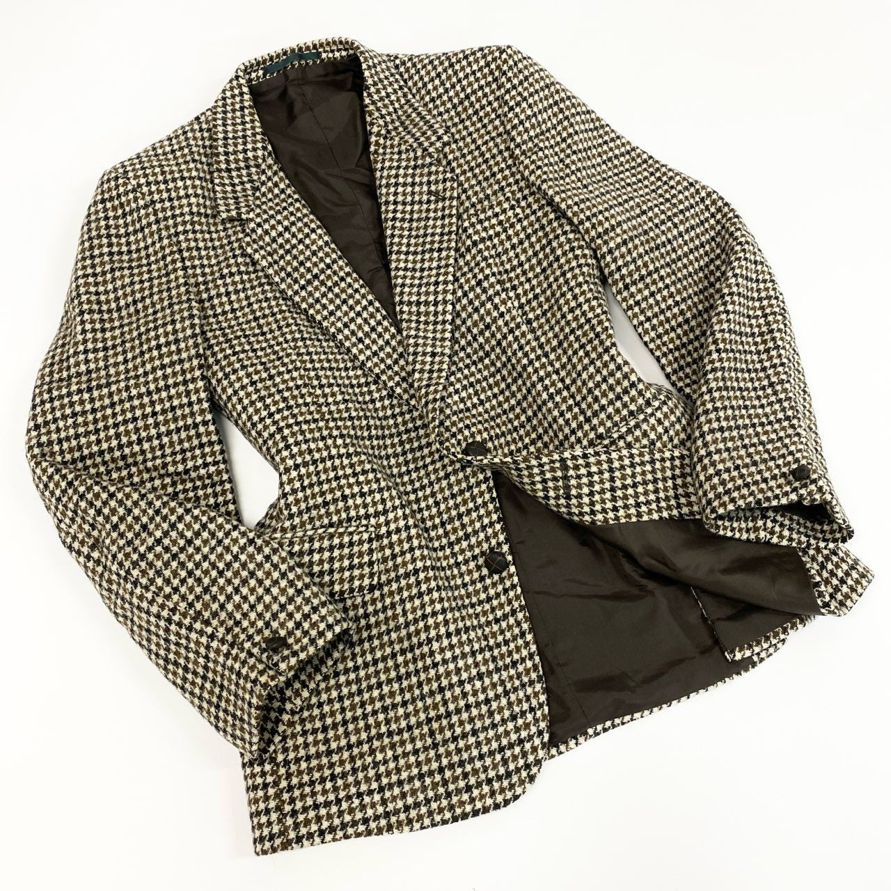 17e7 【英国製】DUNN&CO. HARRIS TWEED ハリスツイード 千鳥格子 クルミ釦 2B ツイードジャケット テーラードジャケット サイズS42 ベージュ系 メンズ 男性用