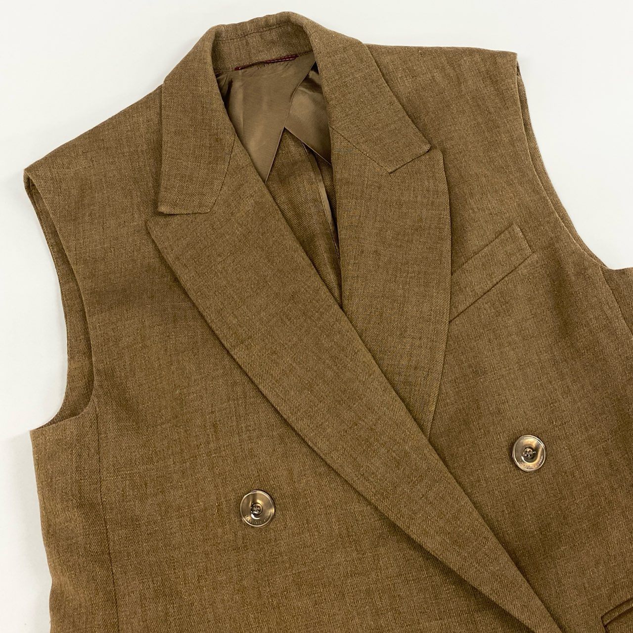 18f19 《美品》 Max Mara マックスマーラ 2023年 ダブルブレスト ジレ ベスト ノースリーブジャケット 24162810126 サイズ36 ベージュ リネン100% レディース