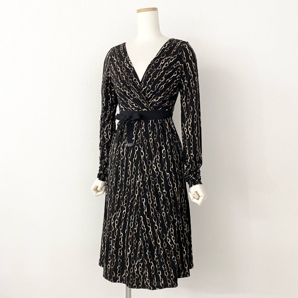 53h21 《未使用保管品》 定価¥74,550 タグ付き MaxMara マックスマーラ イタリア製 カシュクール 長袖ワンピース ドレス ロングスリーブ 38 ブラック
