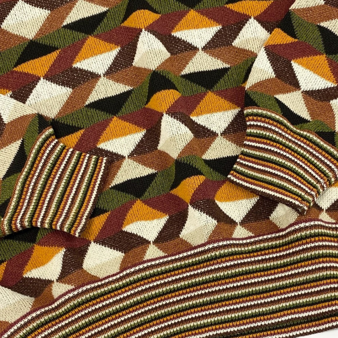 14f12 MISSONI ミッソーニ 幾何学 長袖 サマーニットポロシャツ M 茶系 プルオーバー イタリア製 紳士服