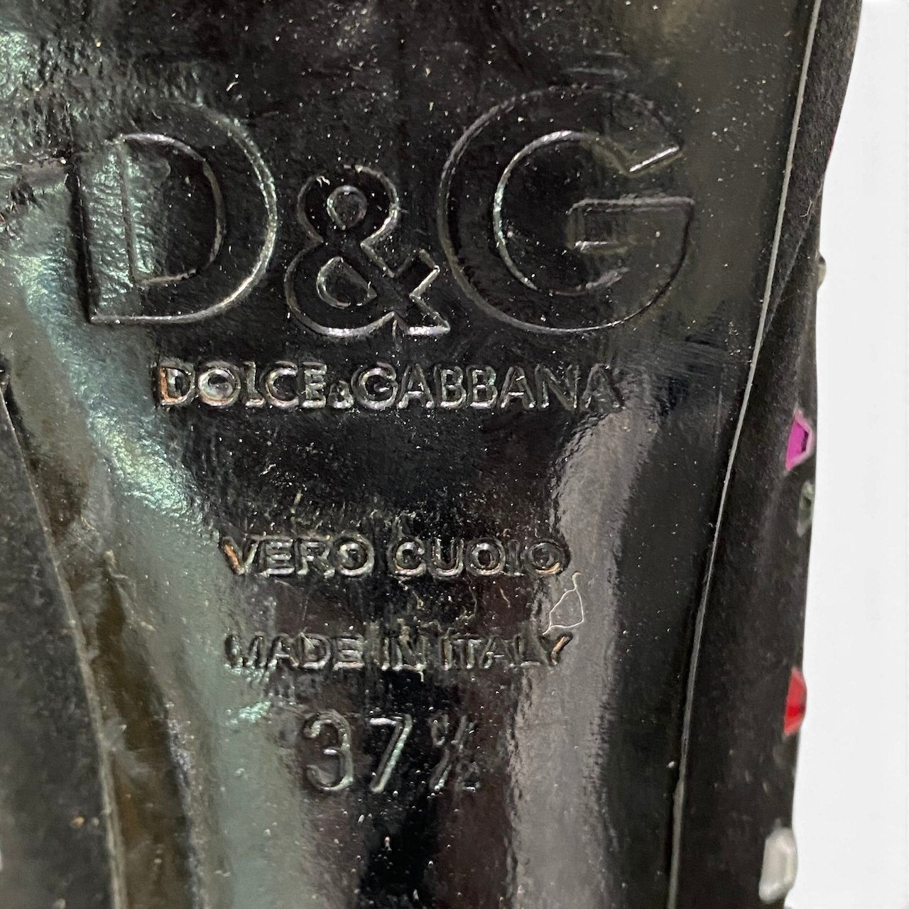 e8 D&G DOLCE&GABBANA ドルチェ&ガッバーナ ラインストーン パンプス サイズ37 1/2 ブラック サテン レディース シューズk02ik02i