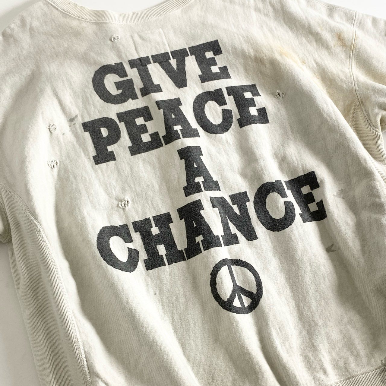 25e26 BOWWOW バウワウ ”YOKO” SWEAT SHIRTS PEACENIK クルーネック スウェット トレーナー ヴィンテージ加工 Lサイズ ライトグレー コットン 日本製