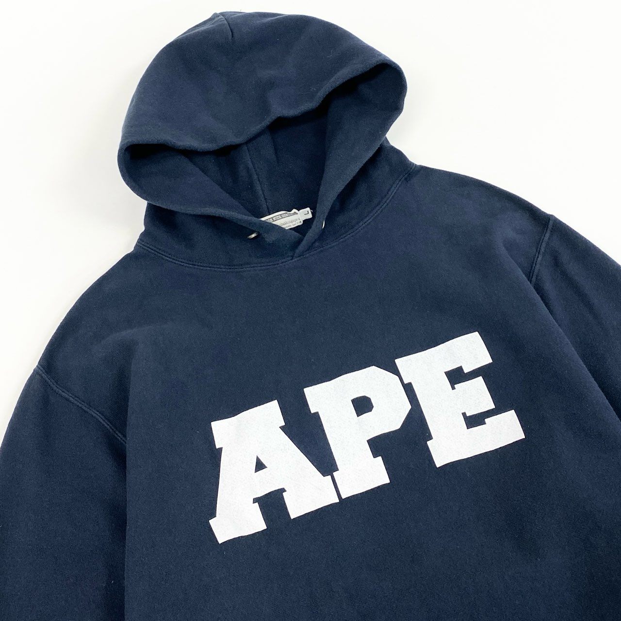 49f2 A BATHING APE アベイシングエイプ 90s 初期タグ プルオーバー フーディ パーカー ロゴプリント VINTAGE ヴィンテージ Lサイズ ネイビー コットン