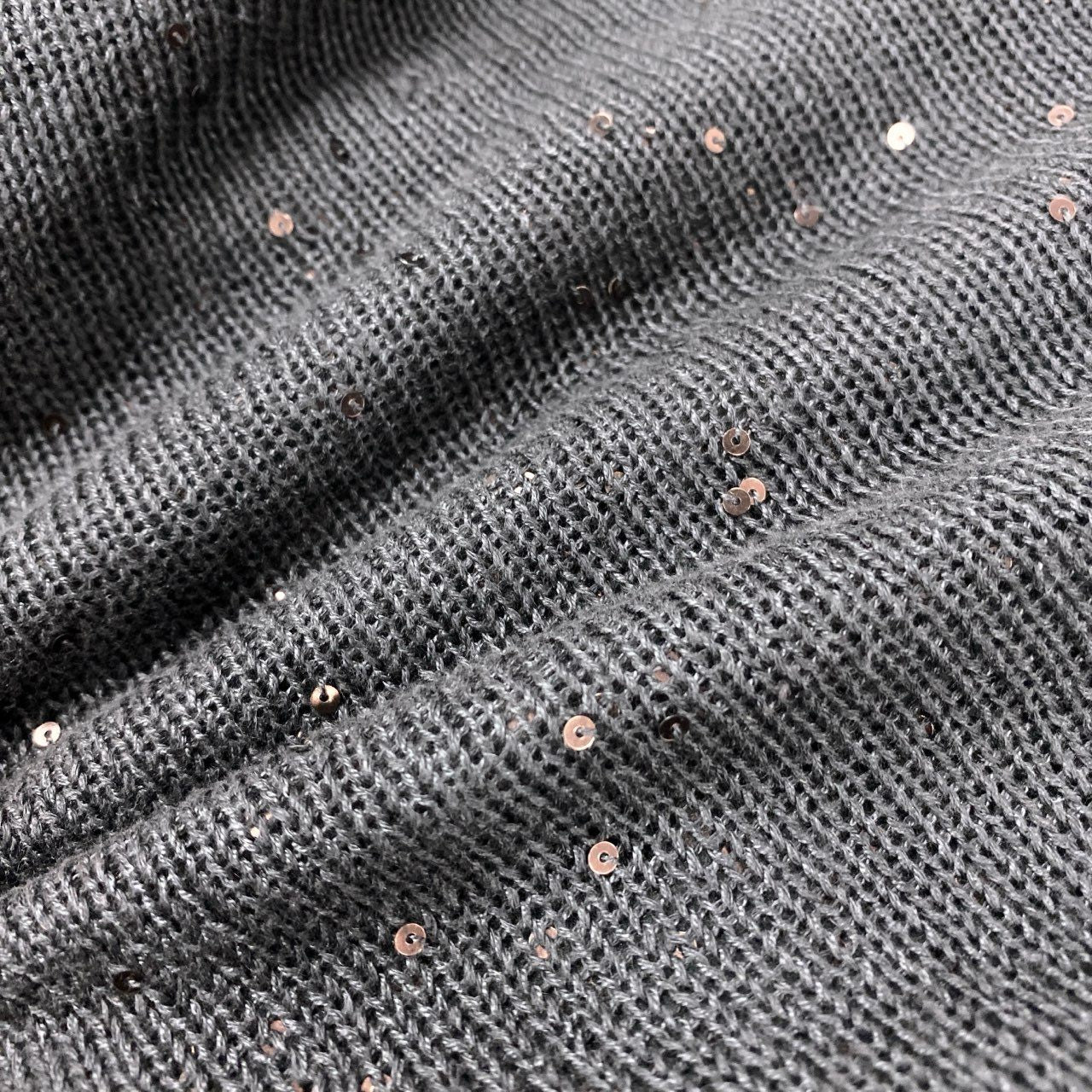 55h28 《美品》BRUNELLO CUCINELLI ブルネロクチネリ ニットベスト バックスリット リネンニット スパンコール シフォン Sサイズ グレー レディース 女性用k02i